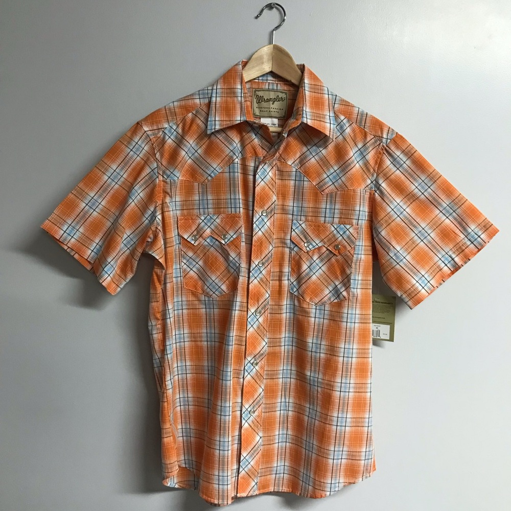 Wrangler Men's Orange Plaid Button-Down Shirt Size M